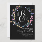 Spring Wild Flower Wreath Paars Black Wedding Kaart (Voorkant)