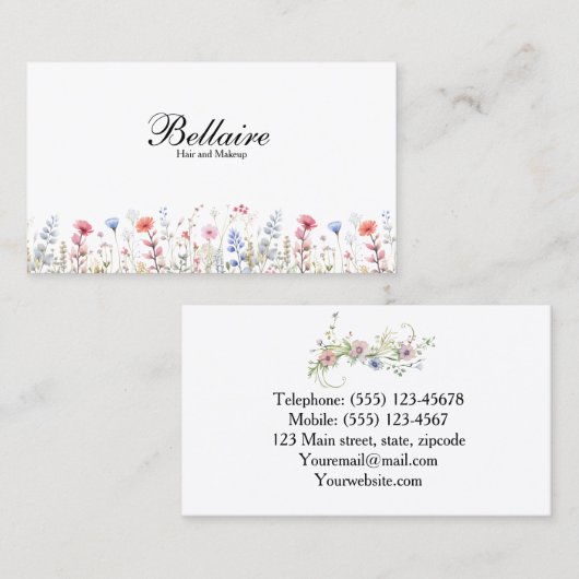 Spring Wild Flowers Make-up Artist Visitekaartje (Voorkant / Achterkant)