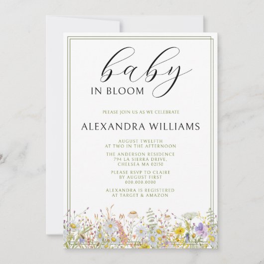 Spring Wildbloemen Baby in Bloom Baby shower Kaart (Voorkant)