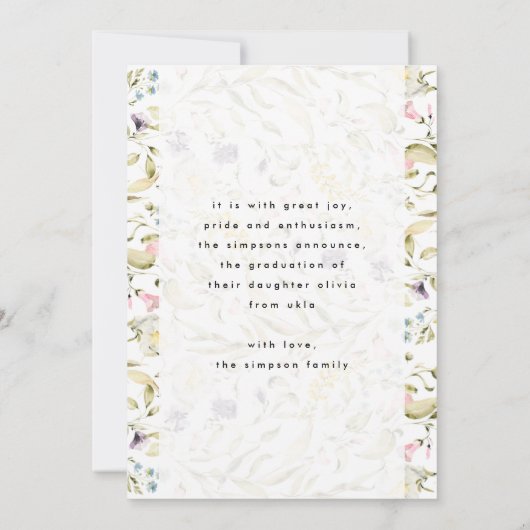 Spring Wildbloemen Boho Foto University Afstudeerd Aankondiging (Achterkant)