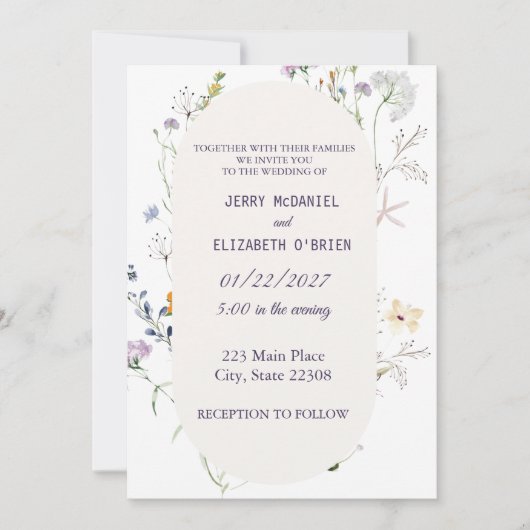 Spring Wildbloemen Elegant Wedding Invitation Kaart (Voorkant)
