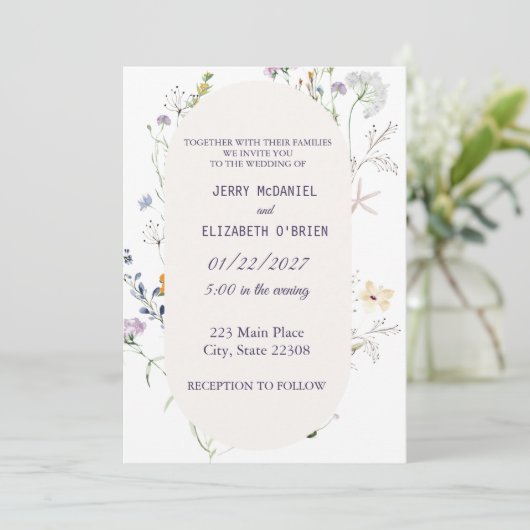 Spring Wildbloemen Elegant Wedding Invitation Kaart (Staand voorkant)