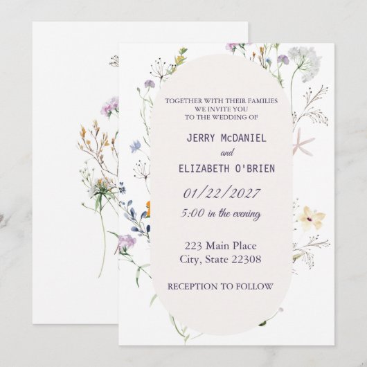 Spring Wildbloemen Elegant Wedding Invitation Kaart (Voorkant / Achterkant)