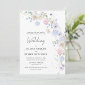 Spring Wildbloemen Paarse roze bruiloft Kaart (Staand voorkant)