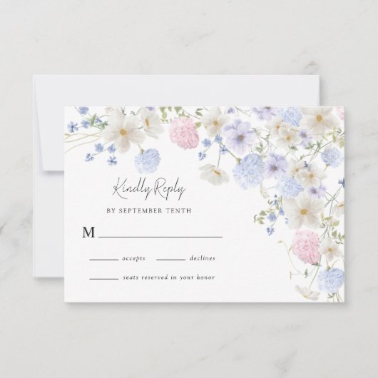Spring Wildbloemen Paarse roze bruiloft RSVP Kaartje (Voorkant)
