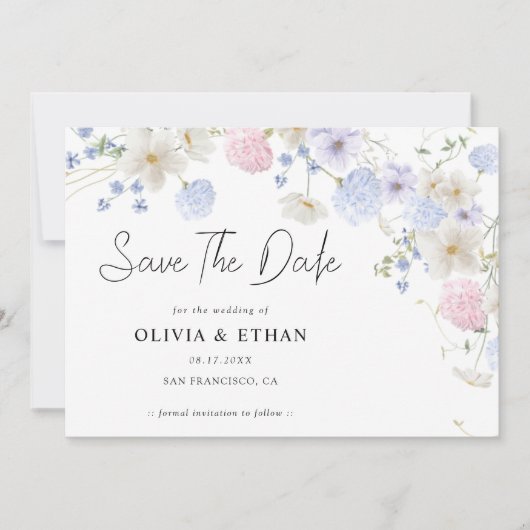 Spring Wildbloemen Paarse roze bruiloft Save The Date (Voorkant)