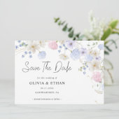 Spring Wildbloemen Paarse roze bruiloft Save The Date (Staand voorkant)