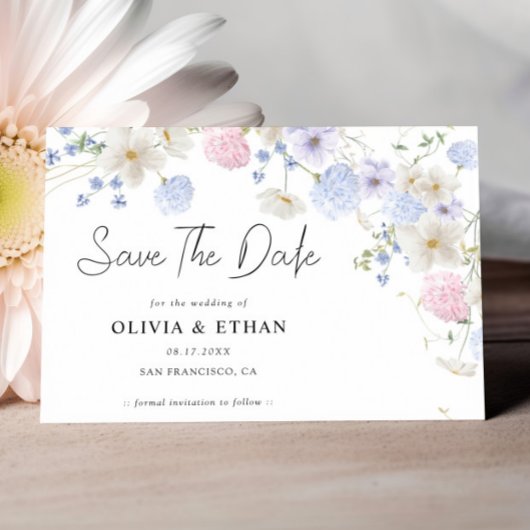 Spring Wildbloemen Paarse roze bruiloft Save The Date