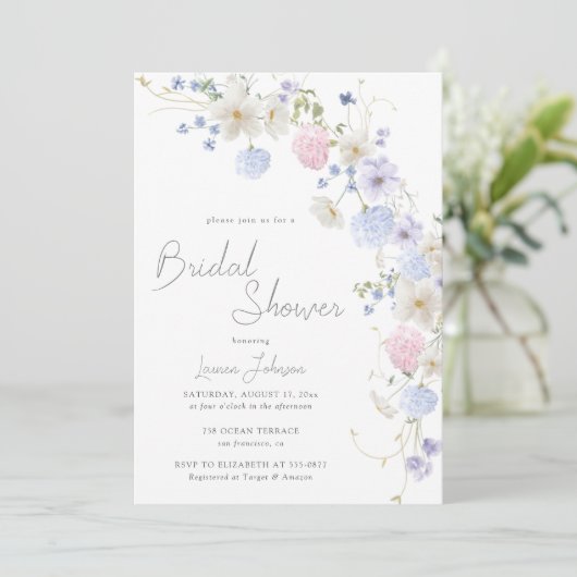 Spring Wildbloemen Paarse roze Vrijgezellenfeest Kaart (Staand voorkant)