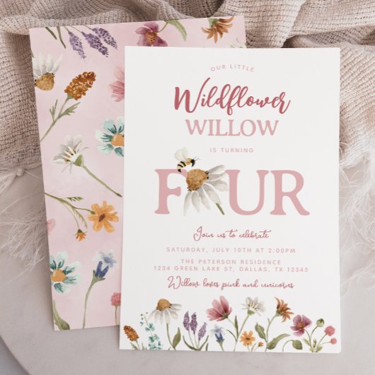 Spring Wildflower 4e verjaardagsfeest Kaart