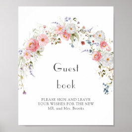 Spring Wildflower Arc Roze Witte Huwelijk Guestboo Poster