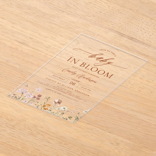 Spring Wildflower Baby in Bloom Baby shower Acryl Uitnodigingen (Laagn)