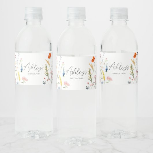 Spring Wildflower Baby in Bloom Baby shower Waterfles Etiket (Flessen)
