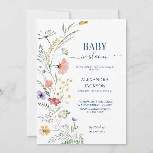 Spring Wildflower Baby in Bloom Invitation Kaart (Voorkant)