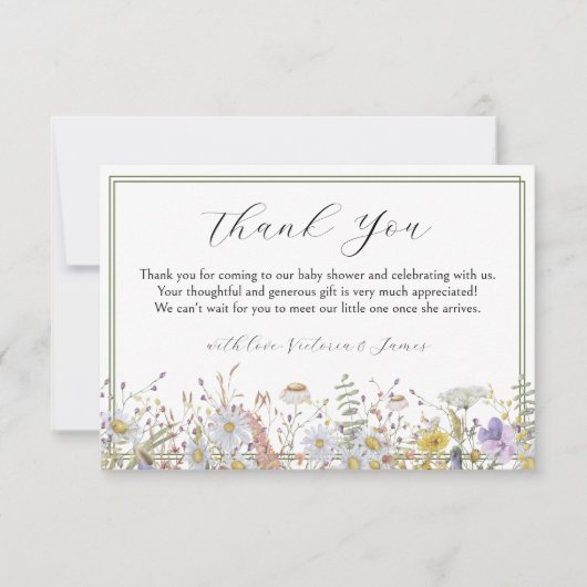 Spring Wildflower Baby shower Dank u kaart (Voorkant)