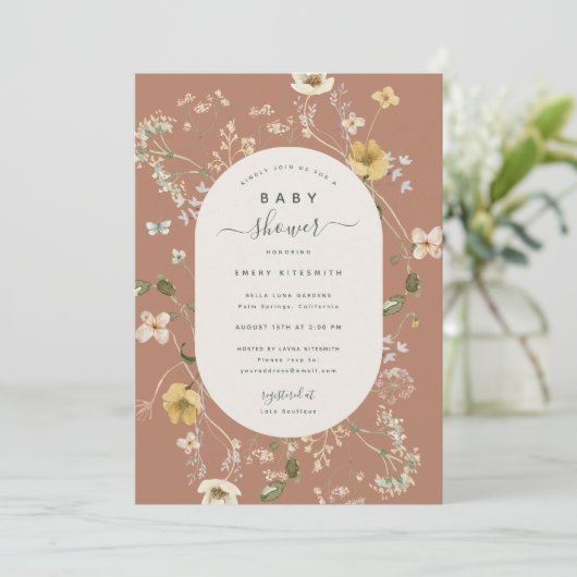 Spring Wildflower Baby shower Uitnodiging Kaart (Staand voorkant)