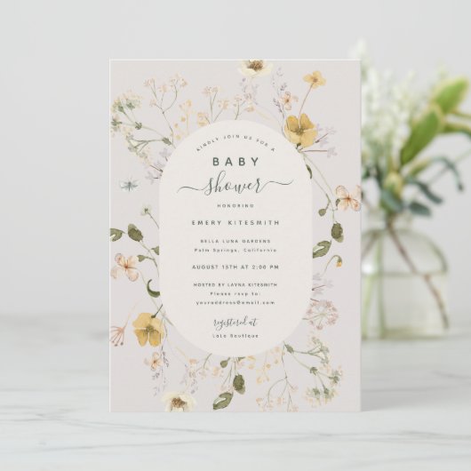 Spring Wildflower Baby shower Uitnodiging Kaart (Staand voorkant)