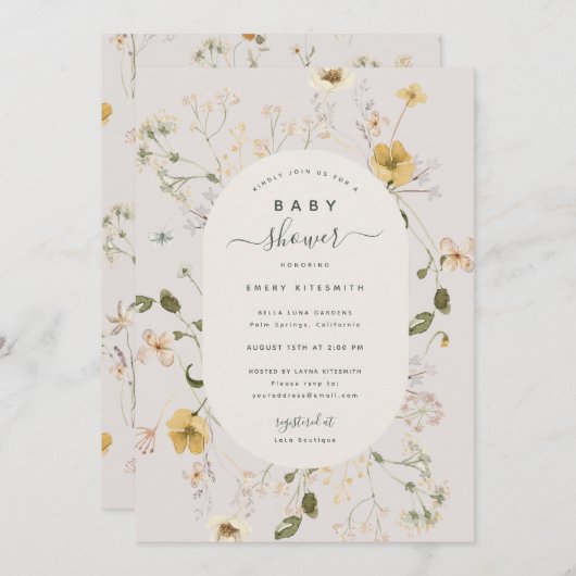 Spring Wildflower Baby shower Uitnodiging Kaart (Voorkant / Achterkant)