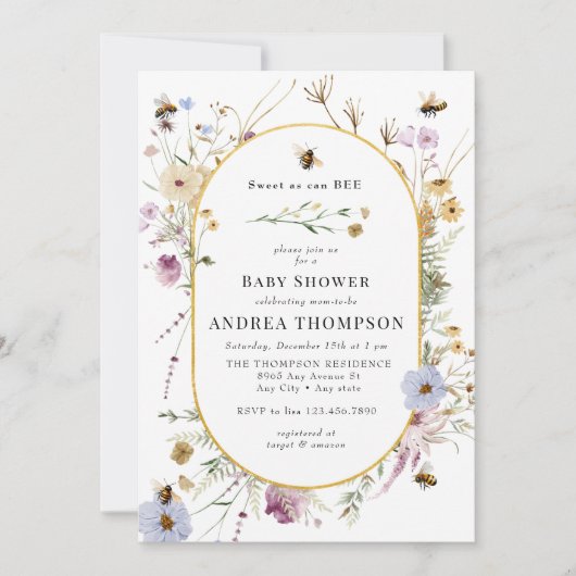 Spring Wildflower | Baby shower van bijen Kaart (Voorkant)