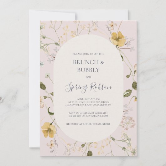 Spring Wildflower | Blush Brunch en Bubble Shower Kaart (Voorkant)