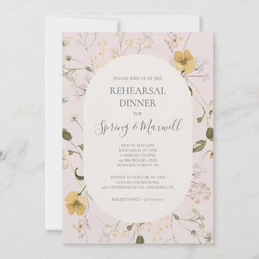 Spring Wildflower | Blush repesial Dinner Kaart (Voorkant)