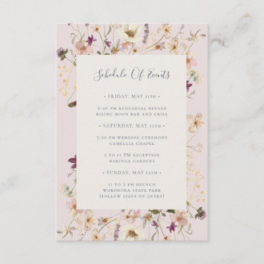 Spring Wildflower | Blush Schedule of Events Card Informatiekaartje (Voorkant)