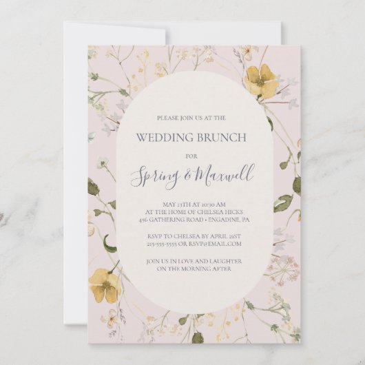 Spring Wildflower | Blush Wedding Brunch Kaart (Voorkant)
