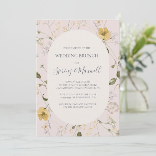 Spring Wildflower | Blush Wedding Brunch Kaart (Staand voorkant)