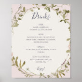 Spring Wildflower | Blush Wedding Drinken Menu Pos Poster (Voorkant)