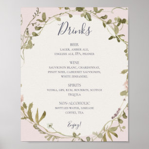 Spring Wildflower   Blush Wedding Drinken Menu Pos Poster