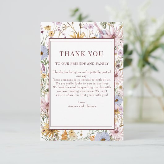 Spring Wildflower | Boho chique bruiloft | Dank u Informatiekaartje (Staand voorkant)