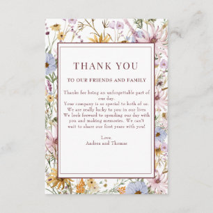 Spring Wildflower Boho chique bruiloft Dank u Informatiekaartje
