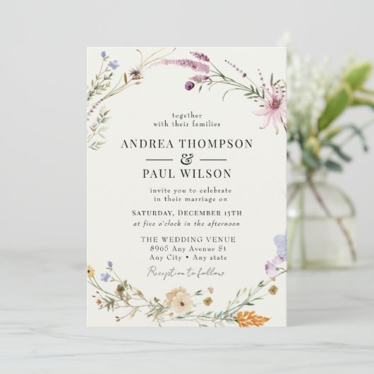 Spring Wildflower | Boho chique bruiloft Kaart (Staand voorkant)