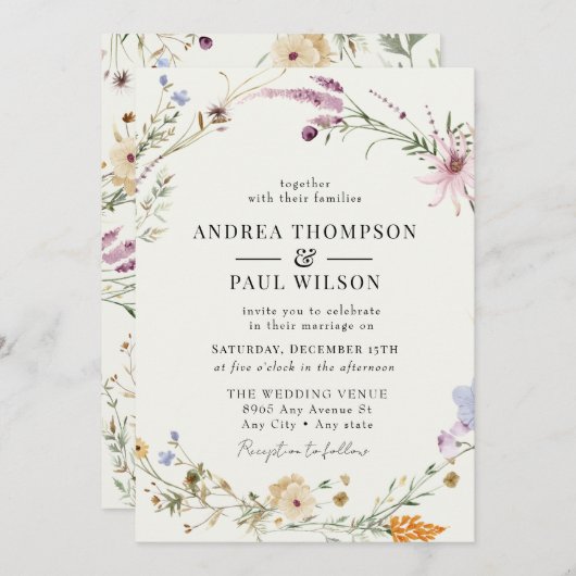 Spring Wildflower | Boho chique bruiloft Kaart (Voorkant / Achterkant)