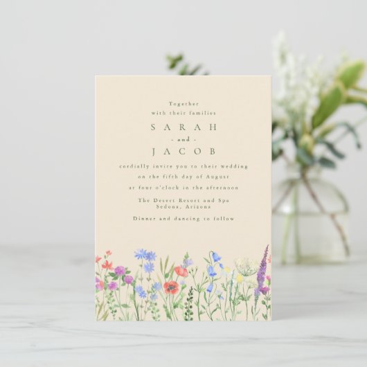 Spring Wildflower Boho Garden Wedding Kaart (Staand voorkant)