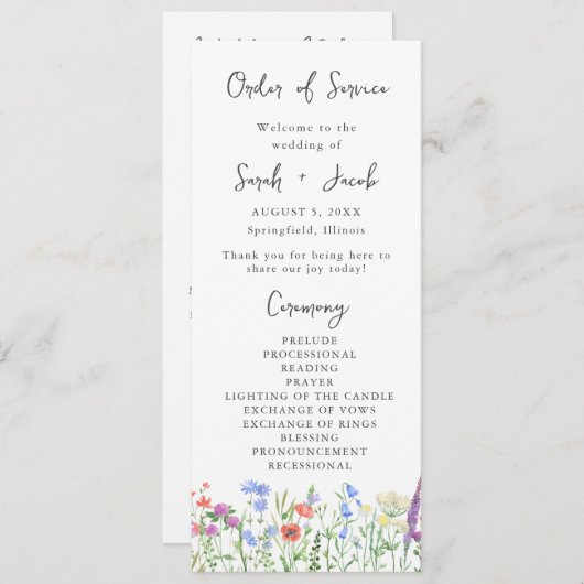 Spring Wildflower Boho Tuin Huwelijksprogramma Programmakaart (Voorkant / Achterkant)