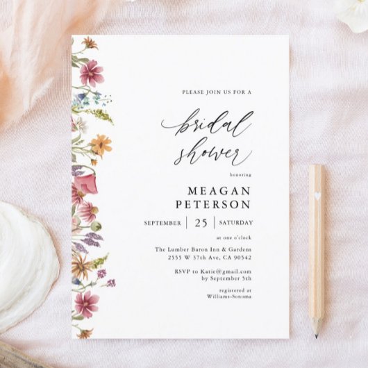 Spring Wildflower Bridal Shower Invitation Kaart