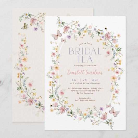 Spring Wildflower Butterfly Bridal Tea Kaart (Voorkant / Achterkant)