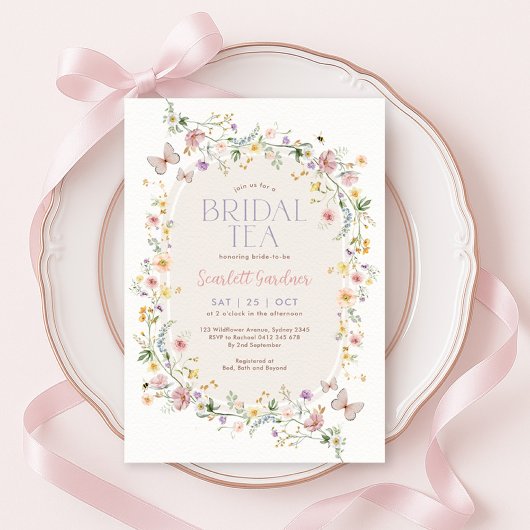 Spring Wildflower Butterfly Bridal Tea Kaart