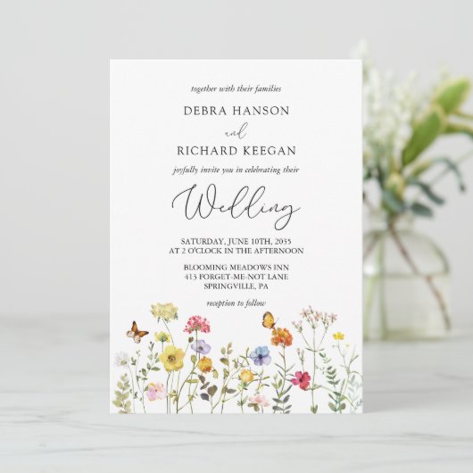Spring Wildflower Colorful Boho Botanical Wedding Kaart (Staand voorkant)