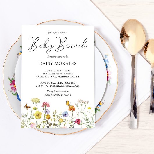 Spring Wildflower Colorful Botanical Baby Brunch Kaart