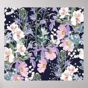Spring Wildflower: donkerblauw . Poster