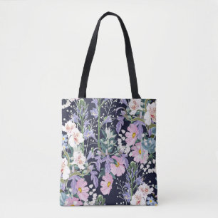 Spring Wildflower: donkerblauw . Tote Bag