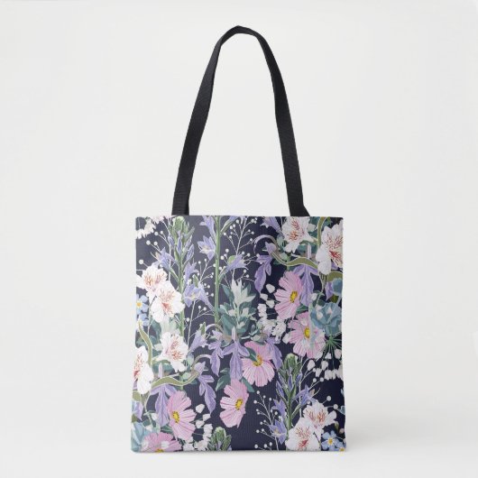 Spring Wildflower: donkerblauw . Tote Bag (Voorkant)
