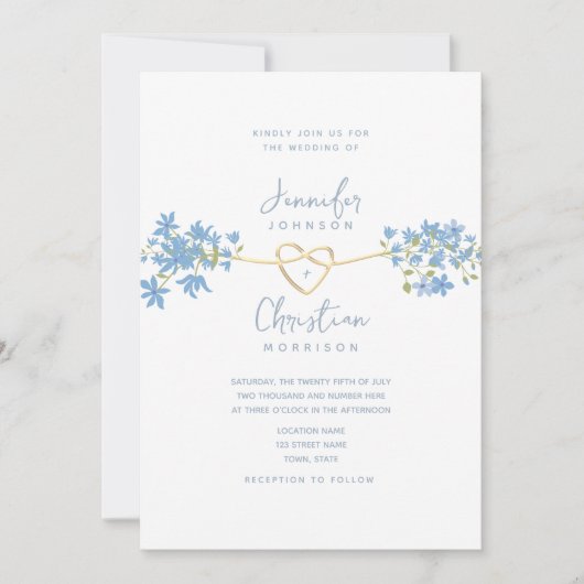 Spring Wildflower Dusty Blue Huwelijksuitnodiging Kaart (Voorkant)