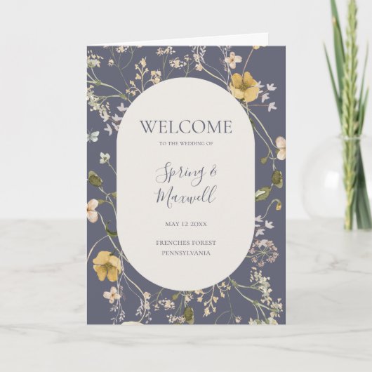 Spring Wildflower | Dusty Paars Folded Wedding Programma (Voorkant)