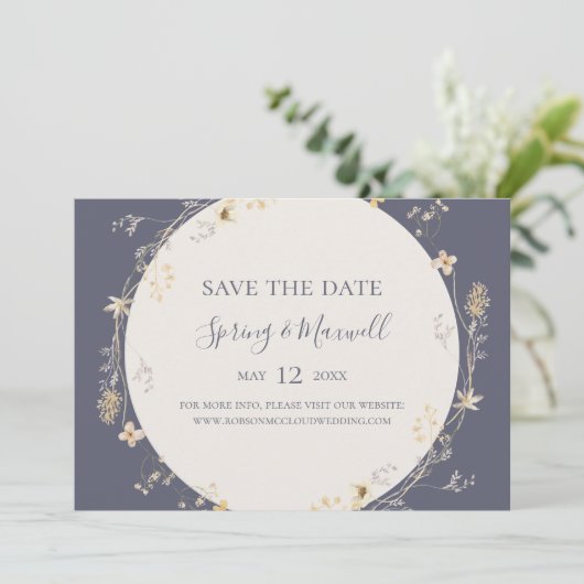 Spring Wildflower | Dusty Paars horizontaal Save The Date (Staand voorkant)