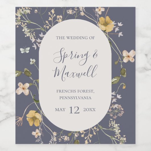 Spring Wildflower | Dusty Paarse bruiloft Wijn Etiket (Enkel label)