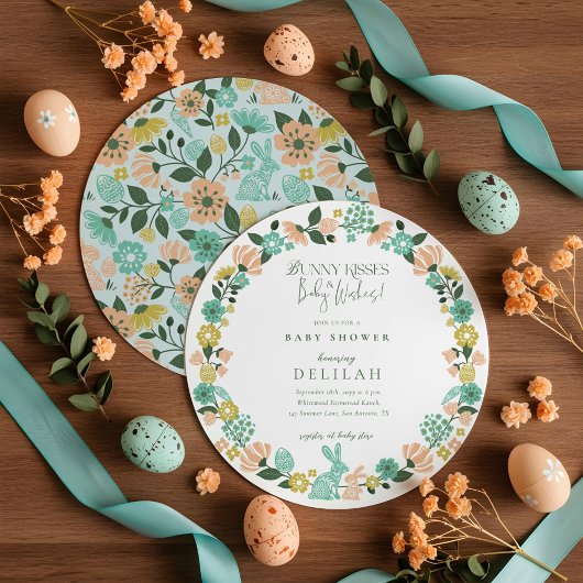 Spring Wildflower Easter Bunny Baby shower Bow Feestdagenkaart