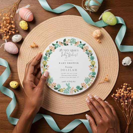 Spring Wildflower Easter Bunny Baby shower Bow Feestdagenkaart